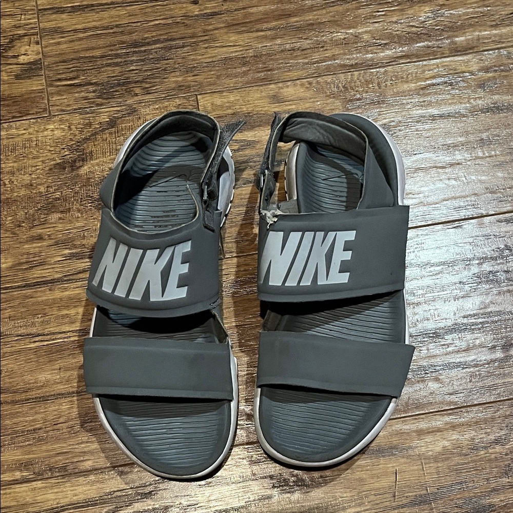 Nike Dark Gray Double-Strap Logo Sandals - see photos